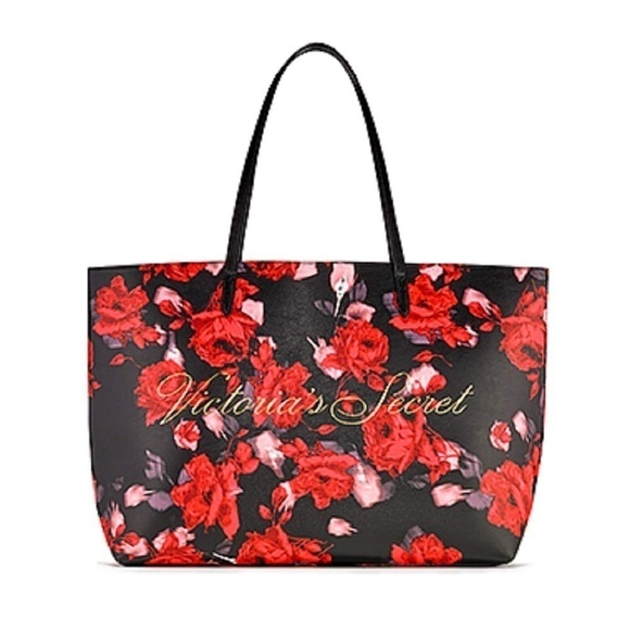 Victoria's Secret Large Red Floral Rose Tote Bag Limited Edition - Picture 1 of 16